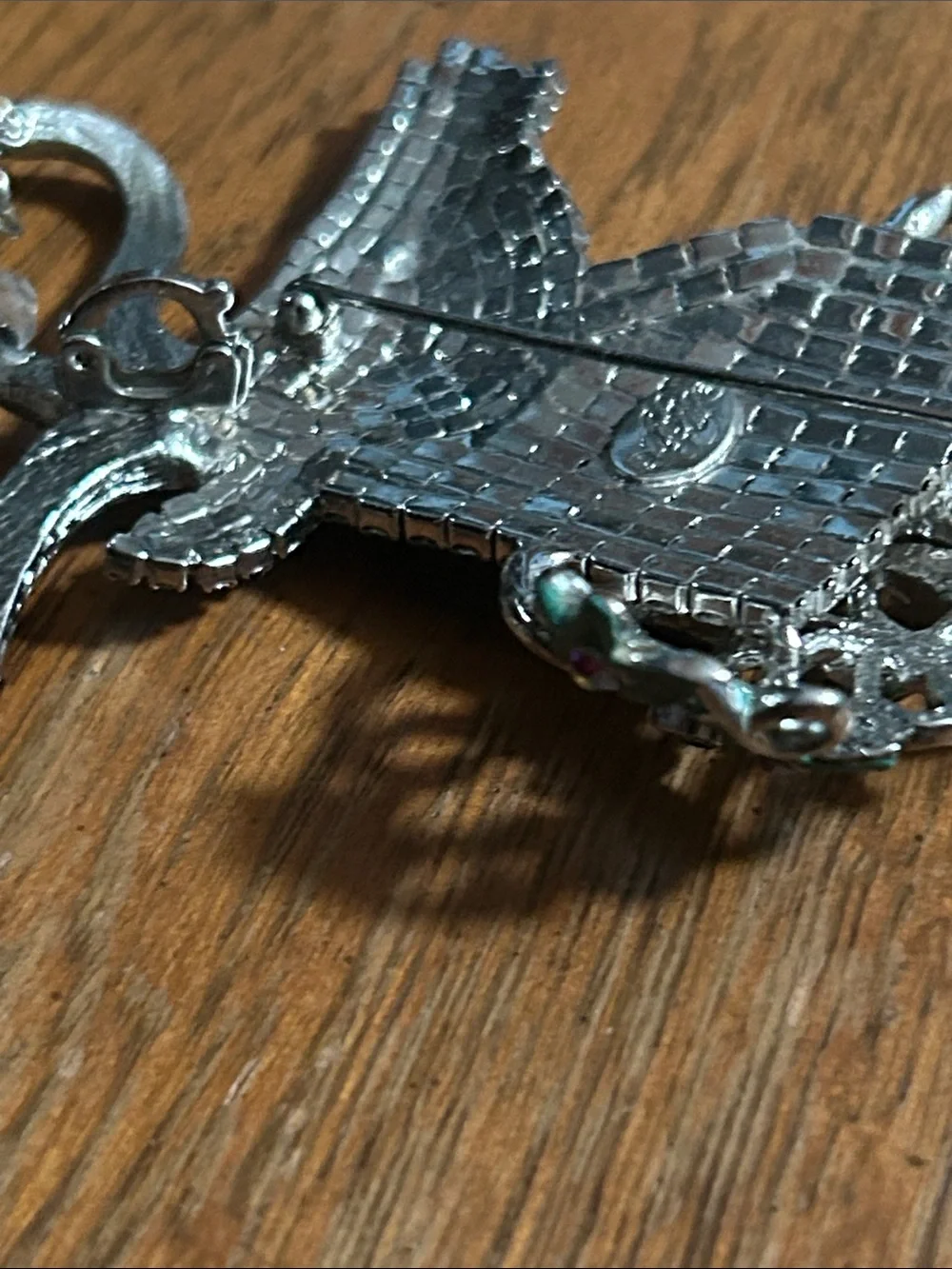 Kirks Folly Silver-tone Crystal Stag Brooch with Green Enamel Flowers